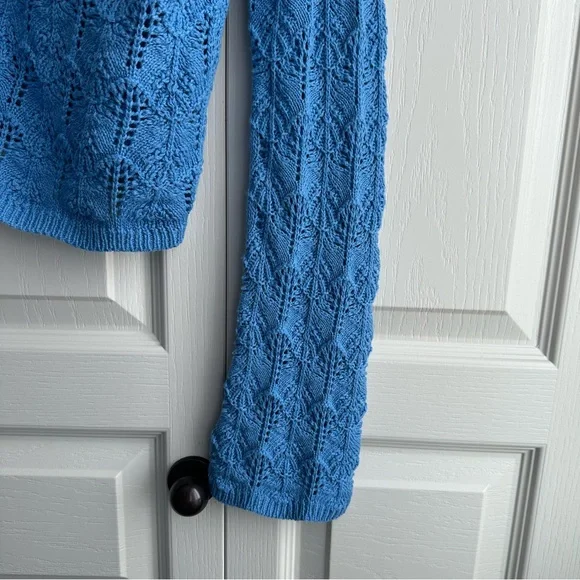 Blue Knit Women's Cardigan with Tie Front - Picture 3 of 6